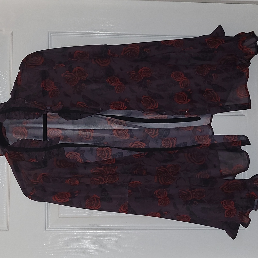Hell Bunny Purple and Red Floral Skull Print Chiffon Top